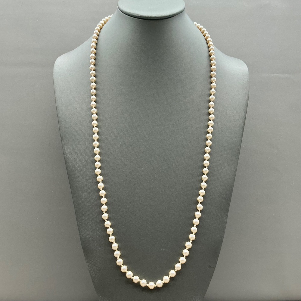 Faux Pearl Necklace Cream Ivory Knotted Beads Gold Tone Clasp Classic 24"